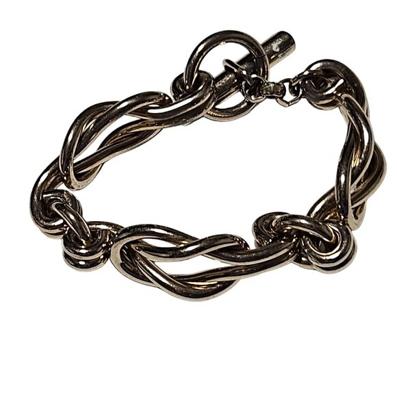 Vintage Elegant Gold Tone Twist Link Bracelet Toggle Clasp Fashion Jewelry Women - Picture 2 of 6